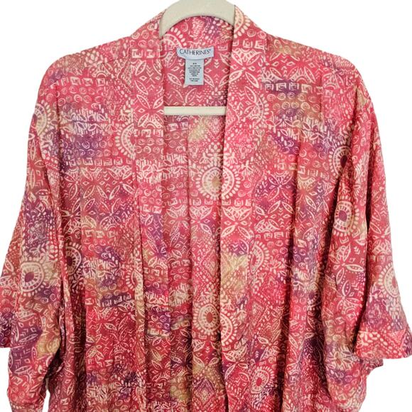 Catherines Kimono Plus Size Open Front Kimono Plus Size Floral Kimono 3X Red - Picture 2 of 7
